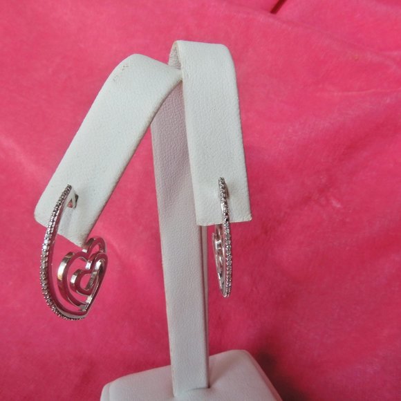 SUN 925 Sterling SILVER HEARTS DIAMONDS EARRINGS - Picture 7 of 15